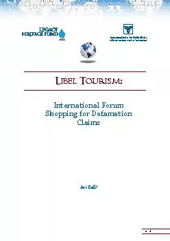 Libel Tourism:International ForumShopping for DefamationClaimsAvi Bell