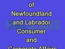 Government of Newfoundland and Labrador Consumer and Corporate Affairs