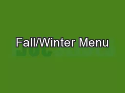 Fall/Winter Menu