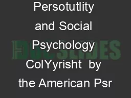 Journal of Persotutlity and Social Psychology ColYyrisht  by the American Psr