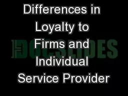 Gender Differences in Loyalty to Firms and Individual Service Provider