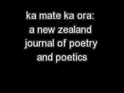 ka mate ka ora: a new zealand journal of poetry and poetics