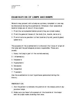 Lumps and Bumps DMCdeS 25.7.01EXAMINATION OF LUMPS AND BUMPS Patients