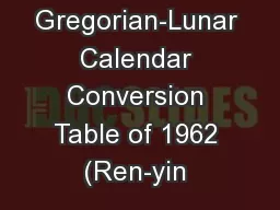 Gregorian-Lunar Calendar Conversion Table of 1962 (Ren-yin 