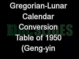 Gregorian-Lunar Calendar Conversion Table of 1950 (Geng-yin 