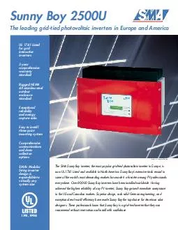 Sunny Boy U The leading gridtied photovoltaic inverters in Europe and America UL  Listed
