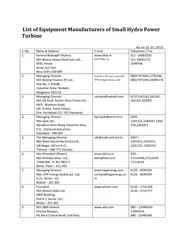 List of Equipment Manufacturers of Small Hydro Power