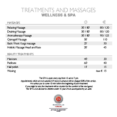 The SPA is open every day from 10 am to 7 pm.Appointments which are no