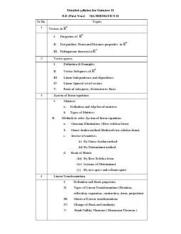 Detailed syllabus for Semester II  B E (First Year)     MATHEMATICS II