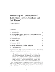 Maximalityvs.Extendability:ectionsonStructuralismandSetTheoryGeoreyHel