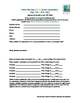 and District Chamber of Commerce | May Days Vendor Application