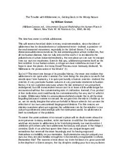 The Trouble with Wilderne ss or Getting Back to the Wrong Nature by William Cronon William Cronon ed