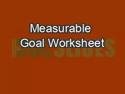 Measurable Goal Worksheet