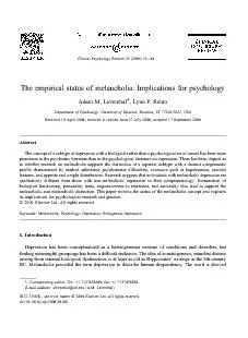 Theempiricalstatusofmelancholia:ImplicationsforpsychologyAdamM.Leventh