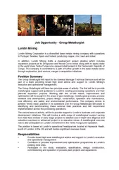 Job Opportunity - Group Metallurgist  Lundin Mining Corporation is a d