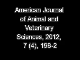 American Journal of Animal and Veterinary Sciences, 2012, 7 (4), 198-2