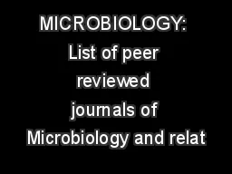 MICROBIOLOGY: List of peer reviewed journals of Microbiology and relat