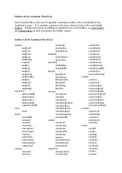 Sublists of the Academic Word List Each word in italics is the most frequently occurring