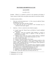 THE NURSES AND MIDWIVES ACT, 1953  Act X of 1953  (As on 20-1-1971)  P