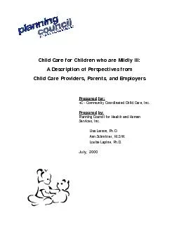 Child Care for Children who are Mildly Ill: A Description of Perspecti