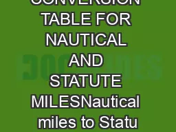 CONVERSION TABLE FOR NAUTICAL AND STATUTE MILESNautical miles to Statu