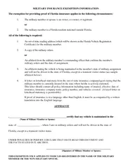 MILITARY INSURANCE EXEMPTION INFORMATION ing proof of Florida insuranc