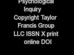 Psychological Inquiry     Copyright Taylor  Francis Group LLC ISSN X print   online DOI