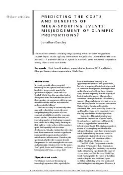 PREDICTINGTHECOSTSANDBENEFITSOFMEGA-SPORTINGEVENTS:MISJUDGEMENTOFOLYMP