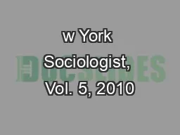 w York Sociologist, Vol. 5, 2010