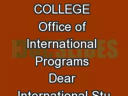 ITHACA COLLEGE Office of International Programs Dear International Stu