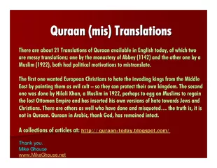 Quraan (mis) TranslationsQuraan (mis) TranslationsThere are about 21 T