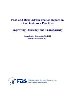 Food and Drug Administration Report on Good Guidance Practices Improving Efficiency and