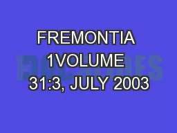 FREMONTIA 1VOLUME 31:3, JULY 2003