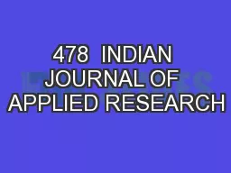 478  INDIAN JOURNAL OF APPLIED RESEARCH