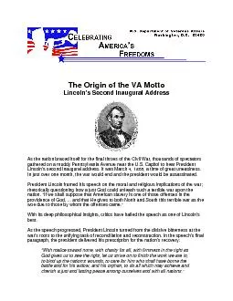The Origin of the VA Motto Lincoln’s Second Inaugural Address  
.