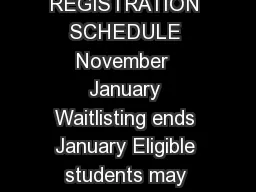 SPRING  REGISTRATION SCHEDULE November  January Waitlisting ends January Eligible students