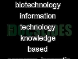 Keywords biotechnology information technology knowledge based economy  innovatio