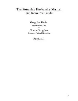 The Sturnidae Husbandry Manual and Resource Guide   Greg Bockheim Pota