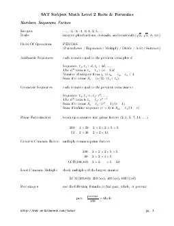 SAT Subject Math Level  Facts  Formulas Numbers Sequences Factors Integers 