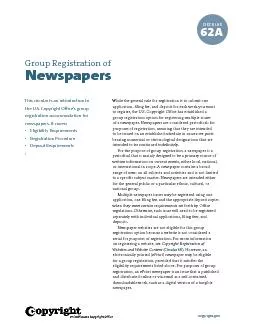 62Group Registration of Newspapersand Newsletters on Form G/DNIn Gene