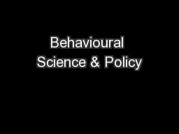 Behavioural Science & Policy