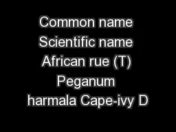 Common name Scientific name African rue (T) Peganum harmala Cape-ivy D