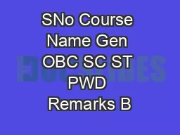 SNo Course Name Gen OBC SC ST PWD Remarks B