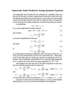 NumericallyStableMethodforSolvingQuadraticEquationsThecommonlyusedform