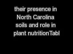 their presence in North Carolina soils and role in plant nutritionTabl