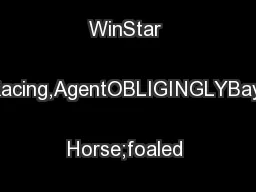 Consigned by WinStar Racing,AgentOBLIGINGLYBay Horse;foaled 2006
...