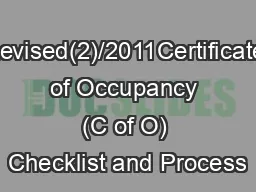 Revised(2)/2011Certificate of Occupancy (C of O) Checklist and Process