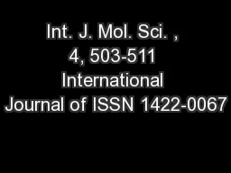 Int. J. Mol. Sci. , 4, 503-511 International Journal of ISSN 1422-0067