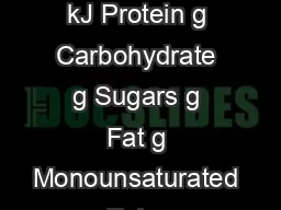 NUTRITIONAL AND ALLERGENS INFORMATION M AY  Energy kcal Energy kJ Protein g Carbohydrate