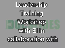 Leadership Training Workshop with EI in collaboration with